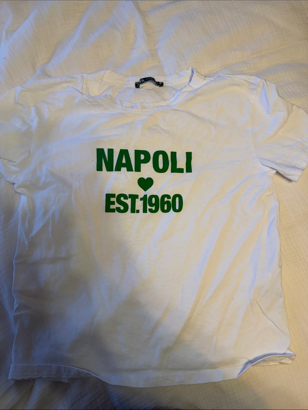 Zara Fitted White Tee with Green Napoli Graphic